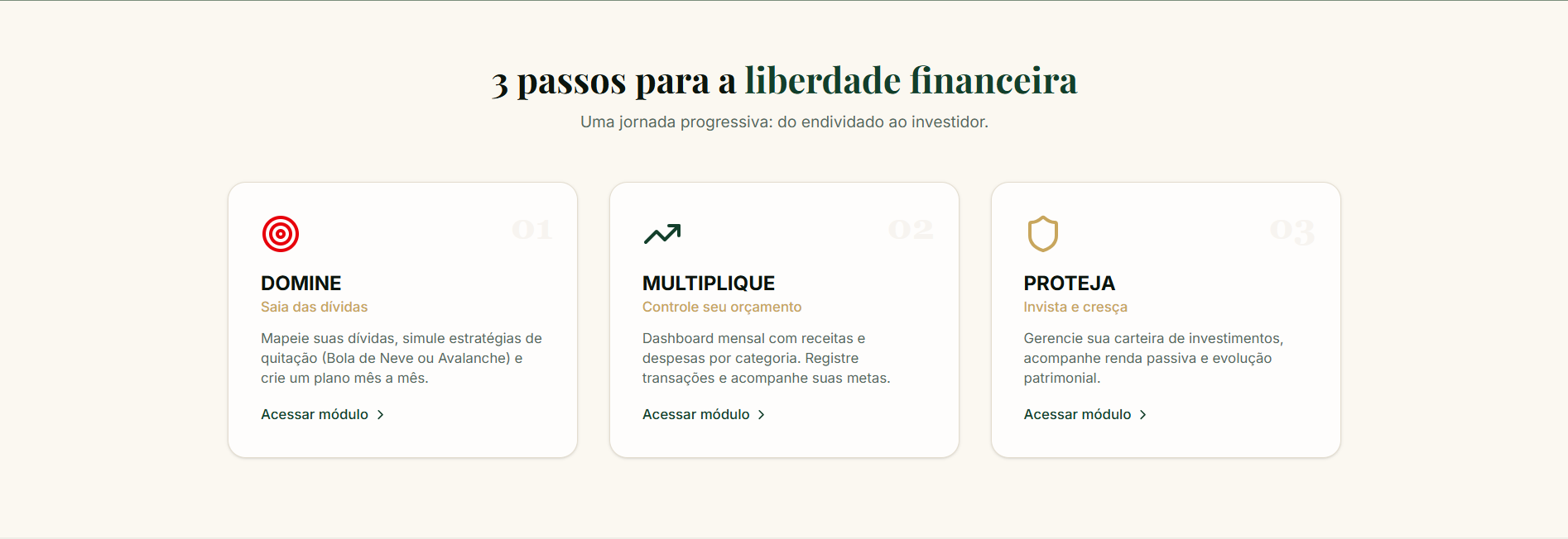 Dashboard do MULTIPLIQUE no App Domínio do Dinheiro