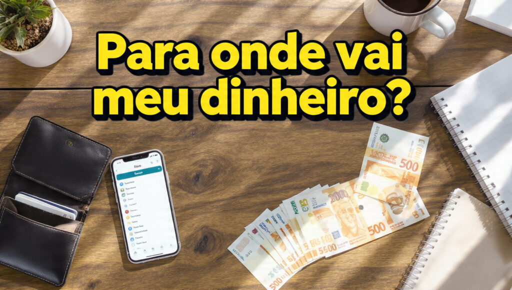 Para onde vai meu dinheiro - ilustração de carteira com notas em cima da mesa.